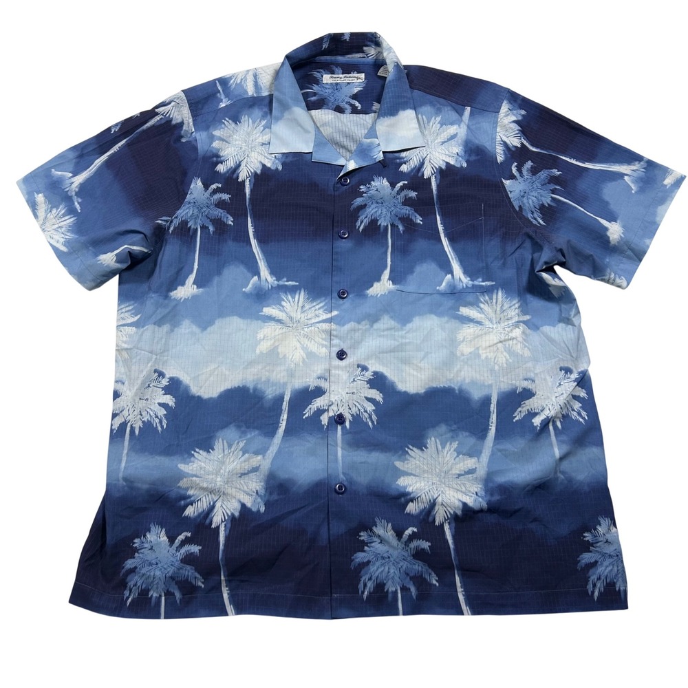 Tommy Bahama Island Zone Camp Shirt Button Up Mens XXL 2XL Blue Palm Tree